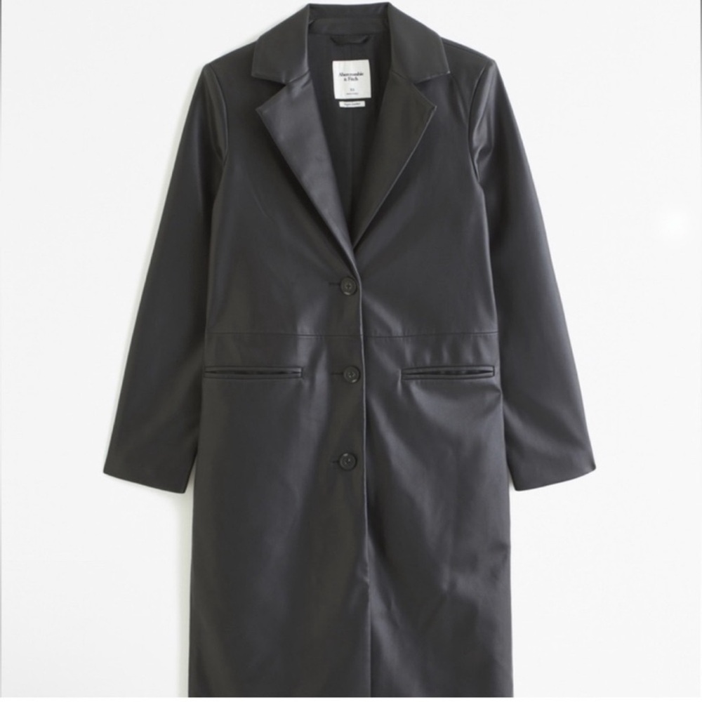 Abercrombie Black Vegan Leather Oversized Blazer Trench Coat